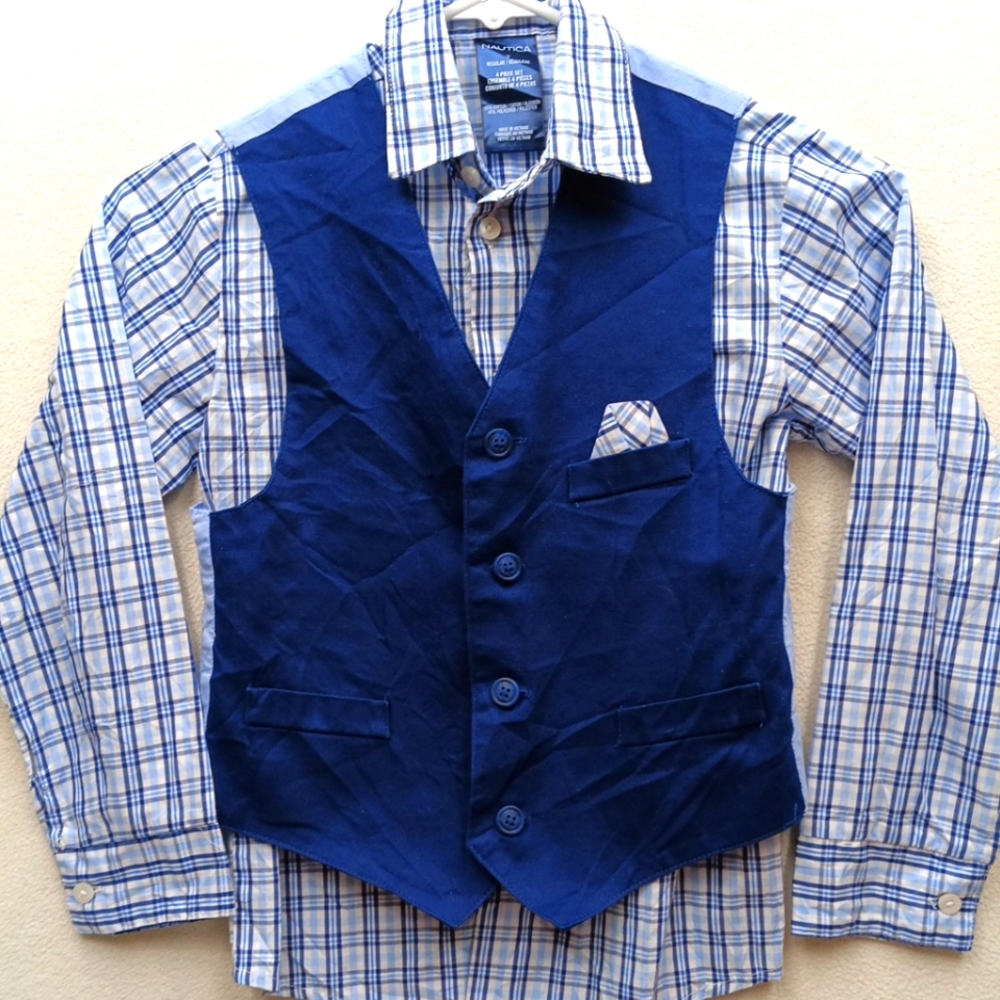 Nautica Size 7 Boy's 2-Piece Easter Dress-Up Outfit Vest Tie Shirt No Pants